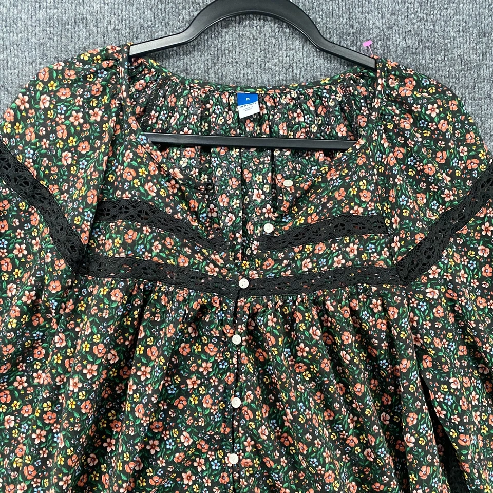 Blusa Top Antigua Azul Marino Para Mujer M Floral Abotonada Campesina Cottagecore Boho Pradera Foto 2 de 4