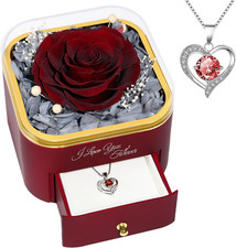 Preserved Rose with Necklace for Mom Birthday Gifts Eternal Roses Fresh Flowers