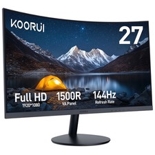 KOORUI 27" 144Hz Curved Computer Monitor, 1080P FHD Gaming Monitor, Power Adapte