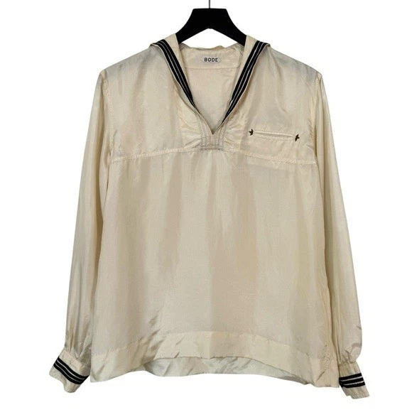 Bode Men’s Size XS 100% Silk Cricket Sailor Collar Nautical Pullover Shirt Beige - Image 2 of 4