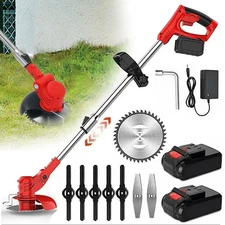 Electric Cordless Grass String Trimmer Lawn Edger Weed Wacker Cutter + 2 Battery