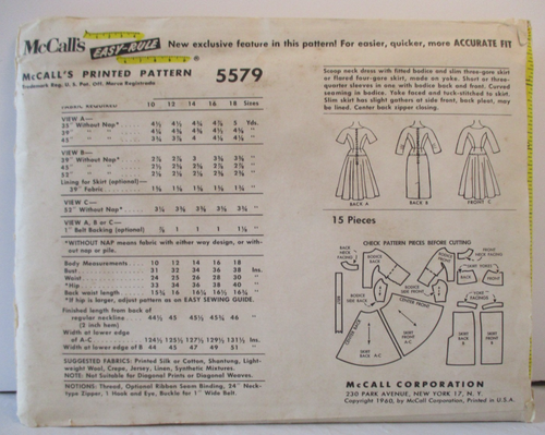 McCall's Pattern 5579 Misses Dress Slim or Flared Skirt Size 14 Bust 34 Vtg 1960 - Picture 8 of 13