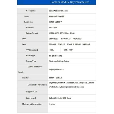 High Frame Rate USB3.0 4K Webcam With Wide Dynamic Ranges For Scientific