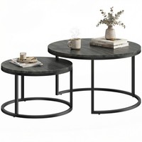 Couchtisch Rund 2Er Set Stapelbarer Wohnzimmertisch Mit Holzoptik Schwarz