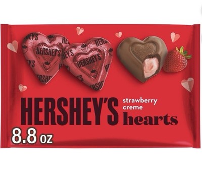 Hershey s Milk Chocolate Hearts Strawberry Creamy Candy Bag, 8.8oz BB 8/1/2026