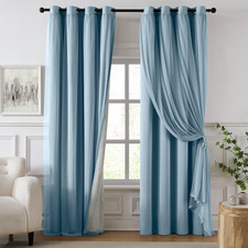 Double Layer 100 Blackout Curtains 96" Long with Sheer Overlay, Blue