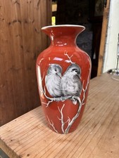 Large Midwinter Burslem 11” Tall Vase Love Birds Burnt Orange Background