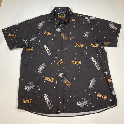 Dixxon Flannel Co D-Lite Space Car Print Button Down Shirt Mens 2XL Black Short