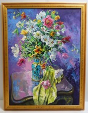 Original Painting Dan Poole Flowers with Yellow Cloth Florida Artist