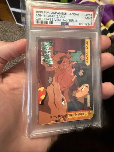 1999 POKEMON JPN BANDAI CARDDASS VENDING SER 8 #262 ASH & CHARIZARD PSA 9