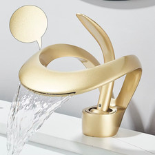 Solid Brass Waterfall Basin Faucet Single Handle Hot Cold Water Mixer Tap for Ba