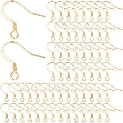 1 Box 100Pcs Real 18K Gold Plated French Earring Hooks Fish Hook Earrings Stainl