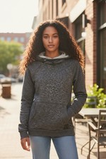Ampersand Women  s Hoodie Pullover Sweatshirt Gray Size Small