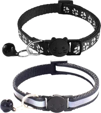 2 Pack Breakaway Cat Collars with Bells, Reflective Design and Claw Print Design