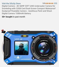Digital Camera - 4K 56MP 33FT UHD Underwater Camera for Snorkeling with 32GB Car
