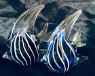 MURANO HAND BLOWN ANGEL FISH COBALT BLUE & WHITE STRIPPED- LOT OF 2