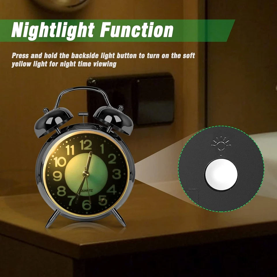Loud Alarm Clock for Heavy Sleepers, Twin Bell, 4 Inch Silent Non-Ticking, Silve - Image 4 of 4