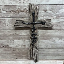 Rustic Resin Religious Wall Cross Hammered Nail FAITH 12 x 8
