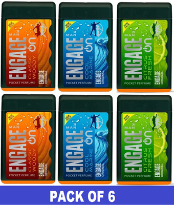 6X Engage ON Men's Pocket Spray CLASSIC WOODY,COOL MARINE,CITRUS FRESH 18ml Each