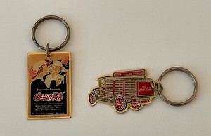 Lot of 2 Coca Cola - Coke Keychains, Metal, (Vintage Girls, Delivery Truck)