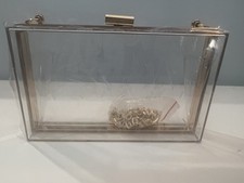 WJCD Women Clear Acrylic Box Clutch Handbag Small Stadiums Approved Gold