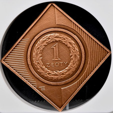 Poland 1 Zloty 2005   NGC MS 65 Antiqued UNC  Copper Klippe