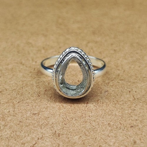 925 Sterling Silver Pear Cabochon Ring Blank DIY Bezel Cup Setting 8x10mm