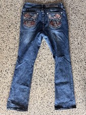Grace in LA Womens Jeans 32X30 Floral Embroidered Back Pockets Flare Bootcut