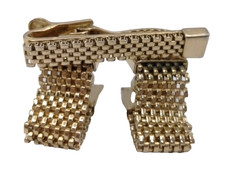 Vintage Swank Gold Tone Mesh Wrap Around Cufflinks Tie Clip Set Mid Century