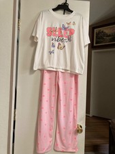 Wonder Nation Girls' Cozy Heart  Butterfly Pajama Sleep Set 2-Piece Size 14/16