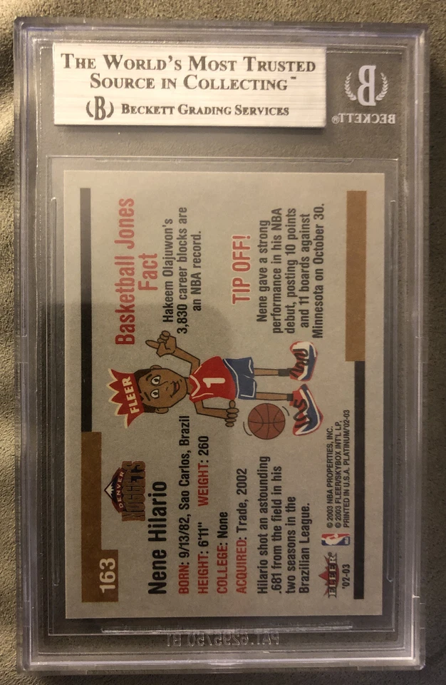 Tarjeta Fleer Platinum Nene Hilario 2002-03 #163 clasificación BGS 8,5 (¡con centrado de 9,5!) Foto 2 de 2
