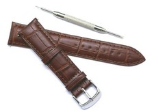 20mm 22mm 24mm Brown Croco Embossed Leather Unisex Watch Strap Band With Tool