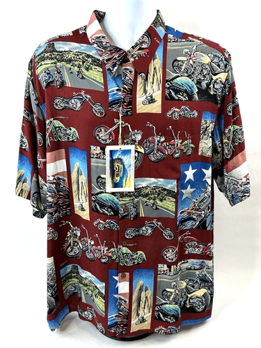 Reyn Spooner Hawaiihemd Herren XL Art of Eddy Y Motorcycles Mt Rushmore Neu mit Etikett