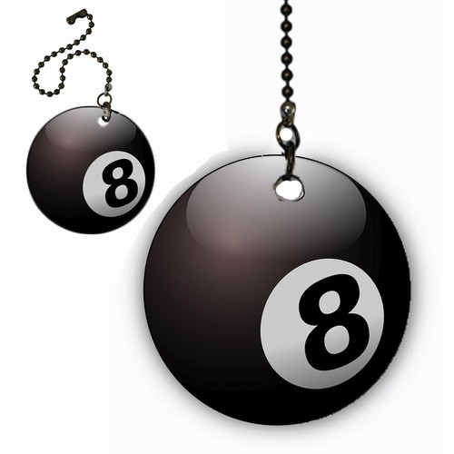 Set 2- 8 Ball Billiards Room Ceiling Fan Lighting Pull Chain 4"+ Extension Chain - Picture 11 of 11