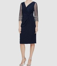 Alex Evenings Women's Blue Twisted V-Neck Embellished Sleeve Dress Size 10