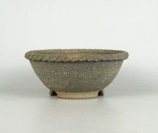 Japanese Bonsai pot ECHIZEN BUNZAN signed DEIMONO Roped edge Round φ6.2" *1254