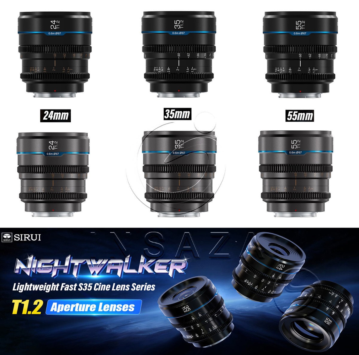 Sirui T1.2 S35 Night Walker 16mm 24mm 35mm 55mm 75mm Cine Lens for