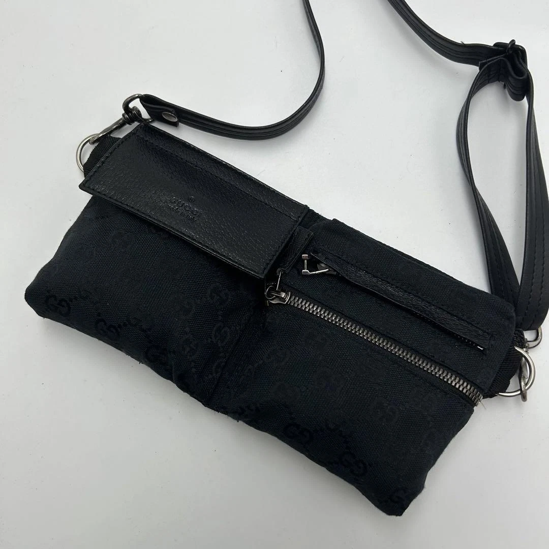 GUCCI GG Canvas Waist Pouch Shoulder Bum Bag black JP