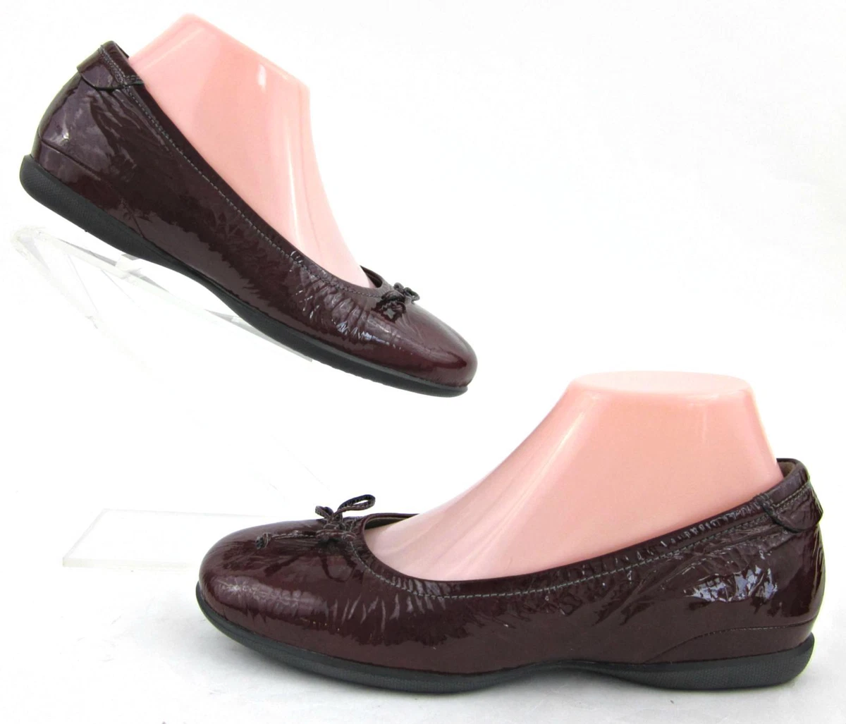 New ECCO Cosmic Ballerina Flats Merlot Crinkle Patent EU 37 US 6 6.5