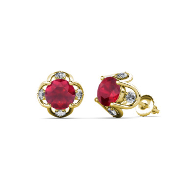 Ruby and Diamond Womens Tulip Stud Earrings 1.29 ctw 14K Gold JP:85023