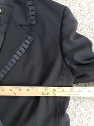 Escada Margaretha Ley 42 Large Blazer Jacket Black Wool Satin Ribbon Trim - Picture 7 of 20