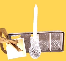 NEW WILLIAMS SONOMA PINEAPPLE CANDLE HOLDERS SET + CANDLES--CUTE TABLE DECOR!