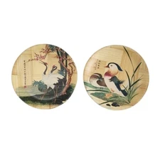 Set Of 2 Vintage Bamboo Decorative Plates 6" Asian Chinese Art Mandarin Birds