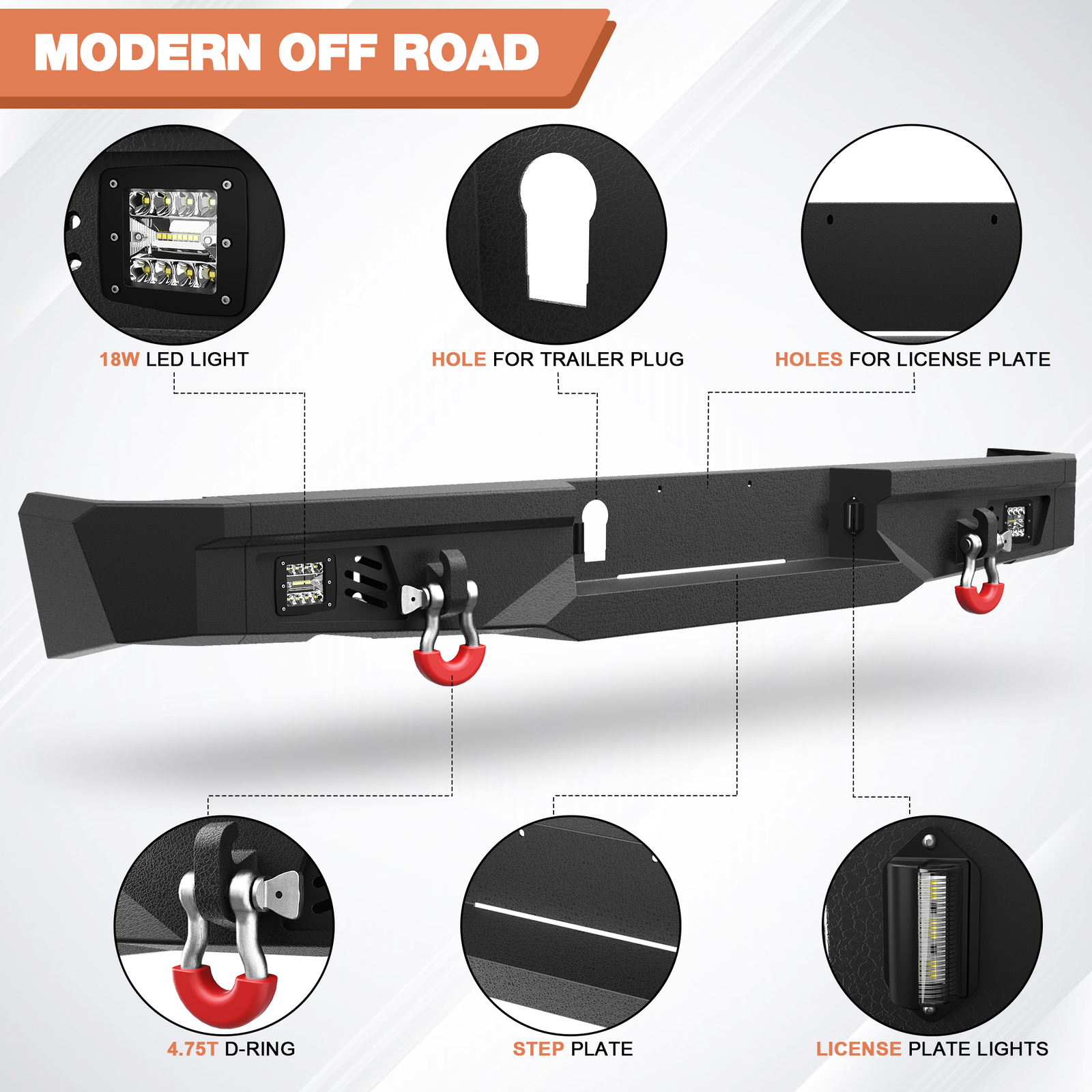 Front & Rear Bumper Set For 2009-2012 Dodge Ram 1500 w/ Winch Plate & LED Lights