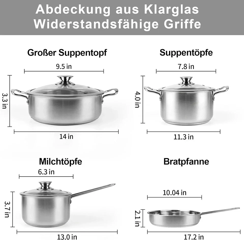 7 Piece Stainless Steel Saucepan Set Pot Set Glass Lids Pots Pot Pan Induction - Image 2 of 4