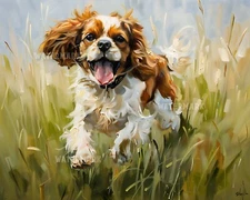 8x10 Matte Print Cavalier King Charles Spaniel Running in Grass