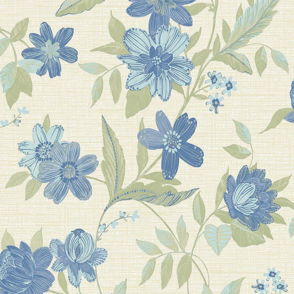 Blue Katsu Trail Wallpaper Grandeco Floral Paste The Wall Textured Blown Vinyl