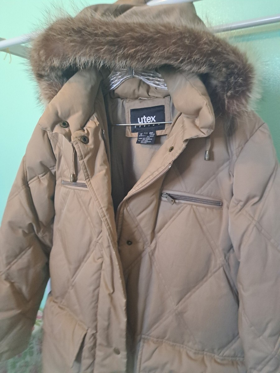 UTEX DESIGN Womens Down Feather Long Tan Winter Coat size M UTEX DESIGN Womens Down Feather Long Tan Winter Coat size M