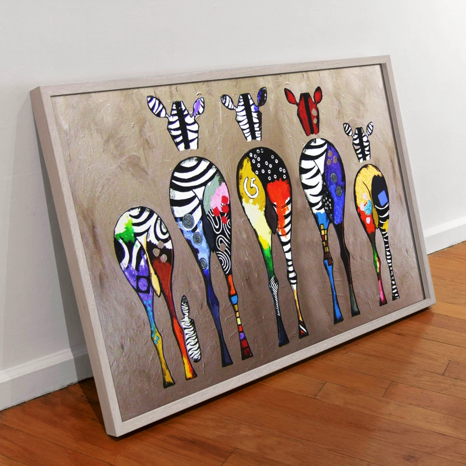 Colorful Painted Zebra Canvas Wall Art Print, Colorful Animal Poster Print, - Image 3 of 4