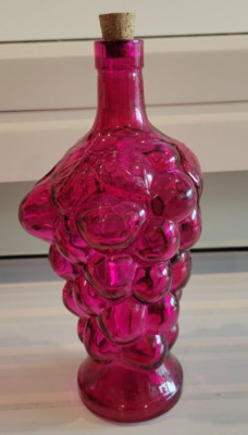 RASPBERRY PINK GRAPE CLUSTER BOTTLE DECANTER 10 INCHES HOLDS  24 OZS